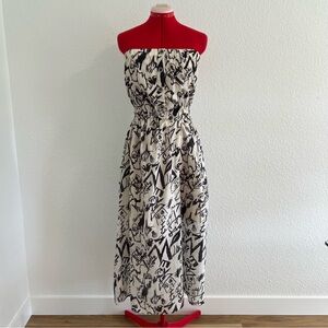 Roxelan Strapless Dress Cinched Waist Black White Sundress Size 6